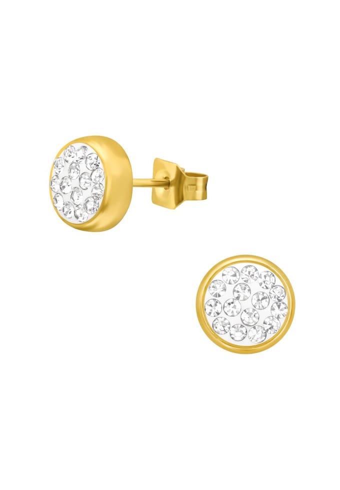 Goldene Chirurgenstahl-Oorbellen Rund 6 mm mit Kristall