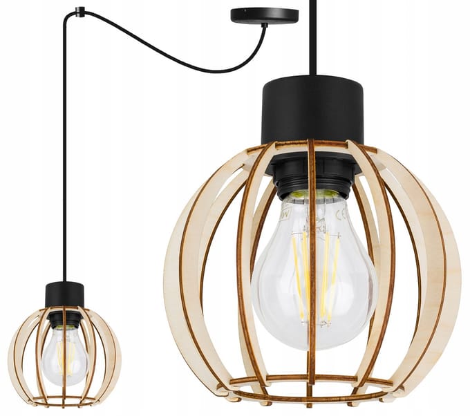 Houten Hanglamp Spider Timber E27 Zwart/Beige - Stijlvol & Modern