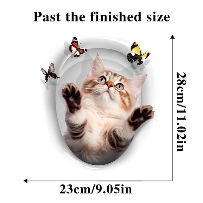 1 autocollant mural pour toilettes, motif chat effrayant, décoration unique pour la maison gray