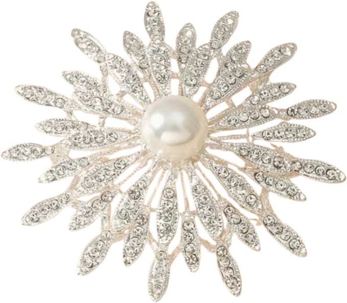 Broche zilverkleur strass parel- kleding speld- Charme Bijoux