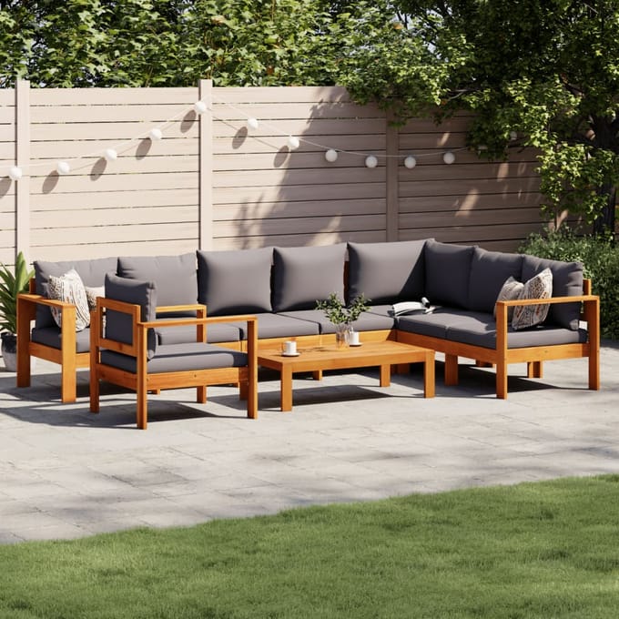 vidaXL - 6-delige - Loungeset - met - kussens - massief - acaciahout