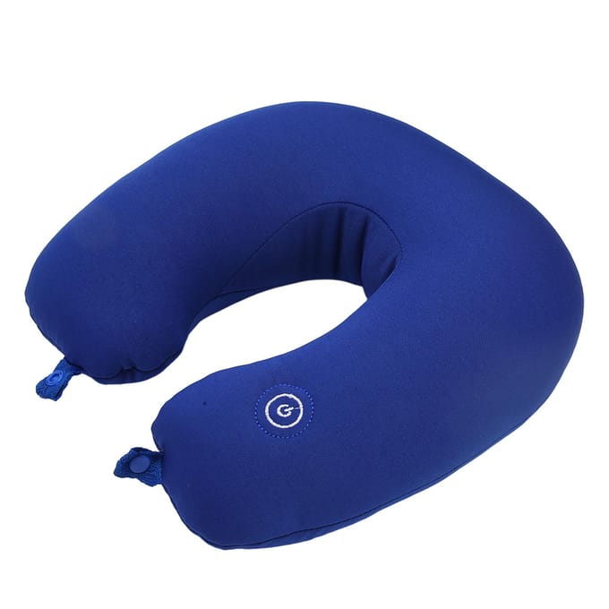 Oreiller de voyage en mousse à mémoire de forme en forme de U, message de vibration électrique, oreiller à message pour le cou d'avion, bleu blue