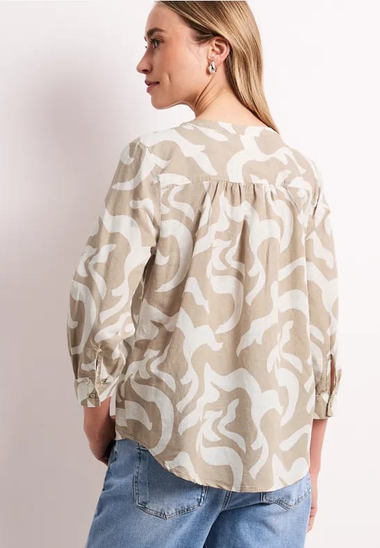 Blouse met gespleten hals van linnenmix