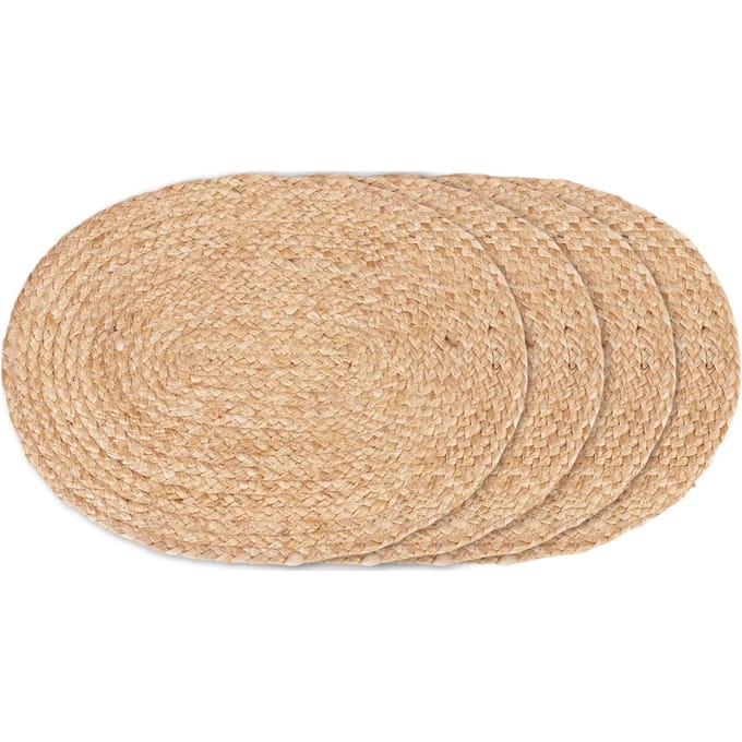 House Nordic Bombay Placemat - Placemat van gevlochten jute, natuurlijk, ovaal, 35x45 cm, set van 4