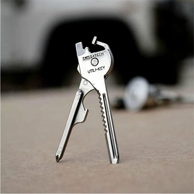 Roestvrij Staal Utili Key 6 In 1 Sleutelhanger EDC Multi-Tool Schroevendraaier Opener white