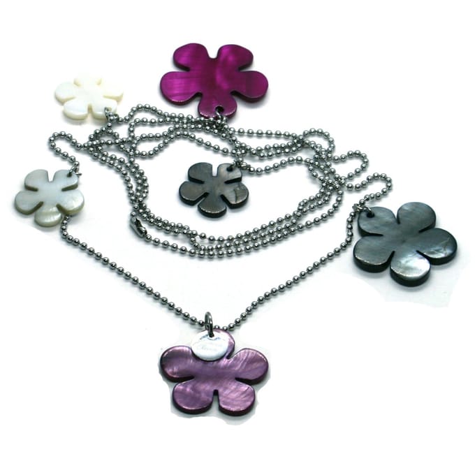 Dames ketting - RVS ballchain 2mm - parelmoer bloemen