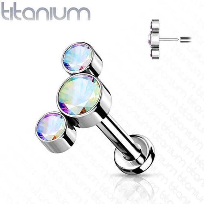 Piercing titanium CZ steen push in 1.2x8 - zilver multi kleur - LMPiercings