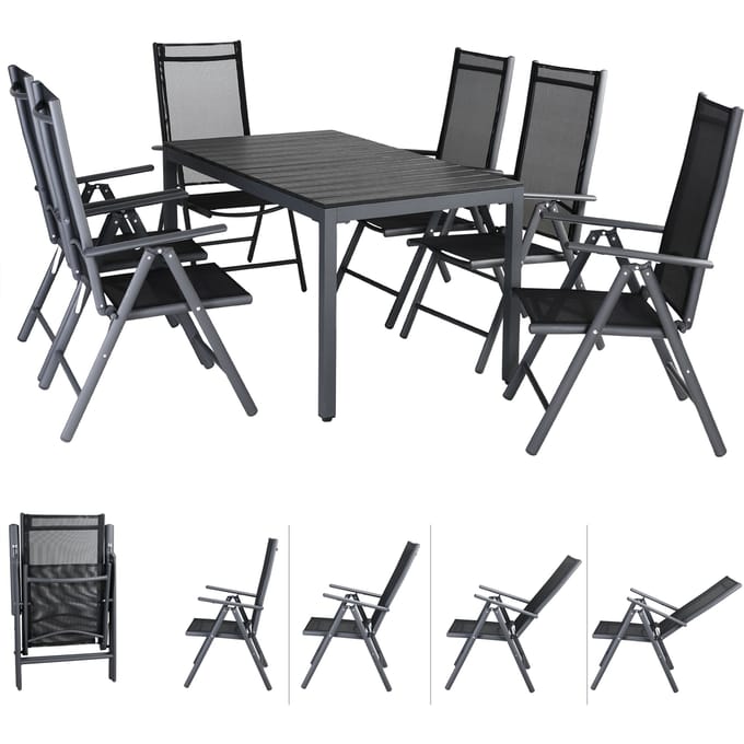 Tuinset Bern 7-delig Antraciet Aluminium met WPC Tafelblad