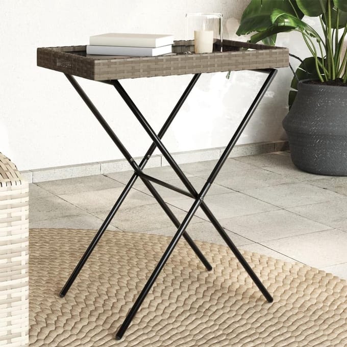 Klaptafel met dienblad - Outdoortafel polyrotan - Buiten dineren & serveren - Afneembaar dienblad