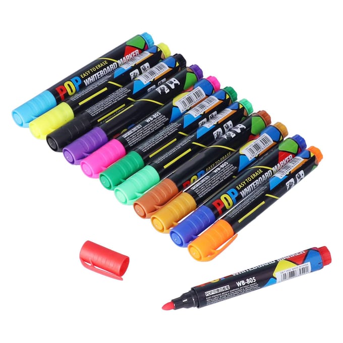 12 pièces Marqueurs Différentes Couleurs Marqueurs pour Tableau Blanc Effaçable à Sec pour Peinture Graffiti Marquage black