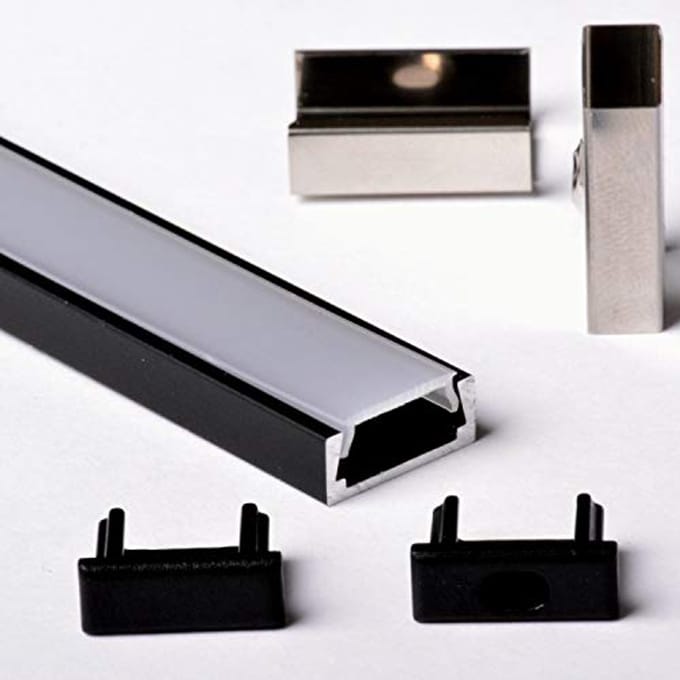 Aluminium Profiel 1 x 2 Meter Zwart voor LED-Strips met Matte Afdekking