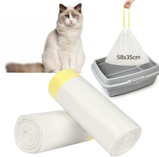 40 Pack Afbreekbare Kattenbak Afvalzakken met Handvatten en Trekkoord
