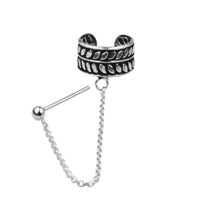 Zilveren ear cuff - blad design met chain - hypoallergeen
