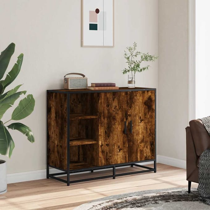 vidaXL - Dressoir - 92x35x76 - cm - bewerkt - hout - gerookt - eikenkleurig