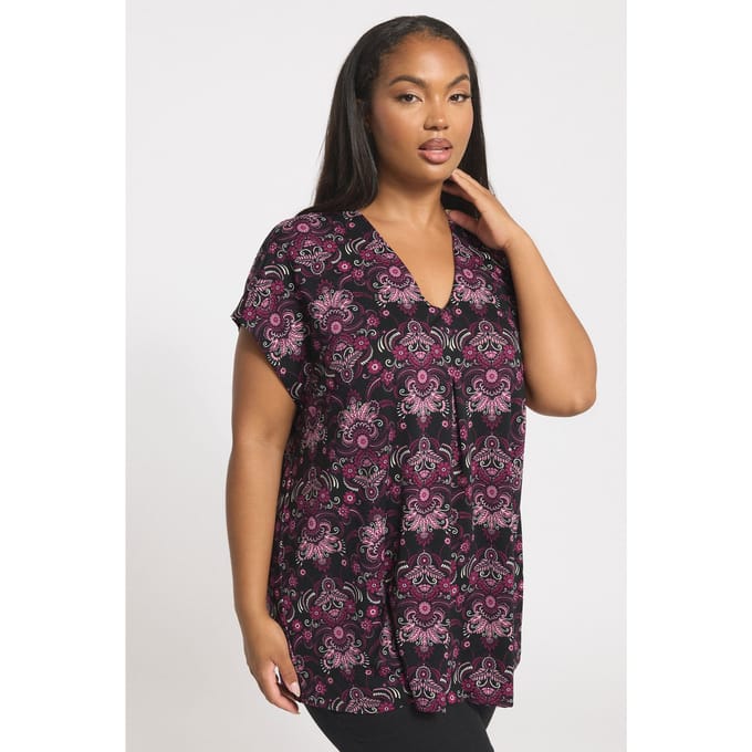 Yours Zwarte Paisley Print Geplooide Top Size 42