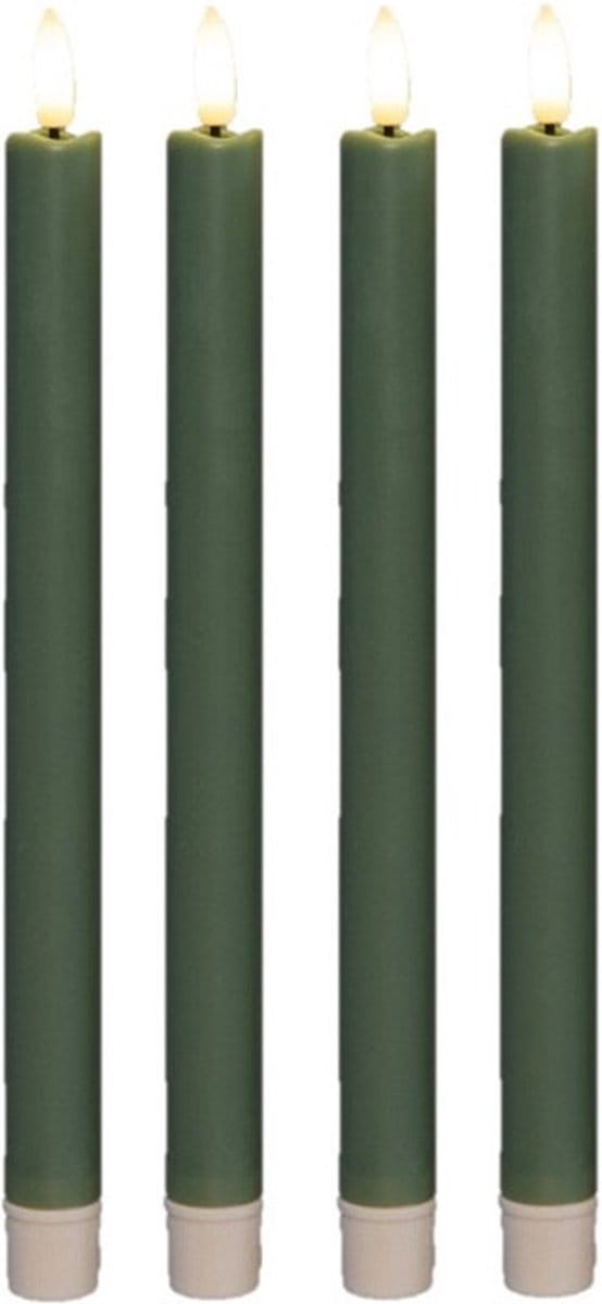 Anna's Collectionled dinerkaarsen - 4x - jade groen -25 cm - 3D vlam - warm wit licht