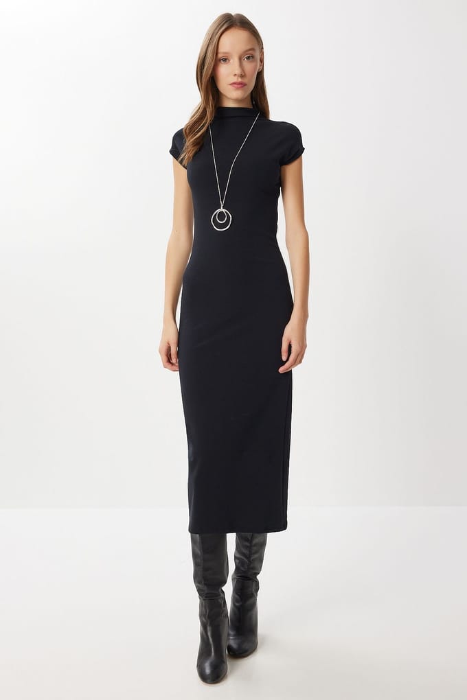 Bodycon midi-jurk met halve turtleneck