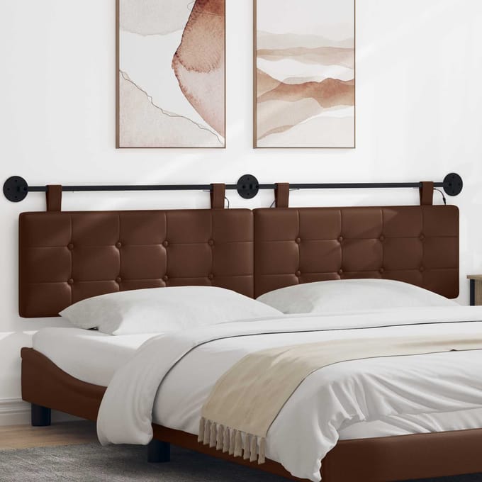vidaXL - Hangend - hoofdbord - Met - LED-verlichting - Bruin - Kunstleer