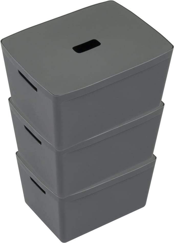 Kangaro opbergboxen - 28 liter - antraciet - set van 3 stuks inclusief deksels