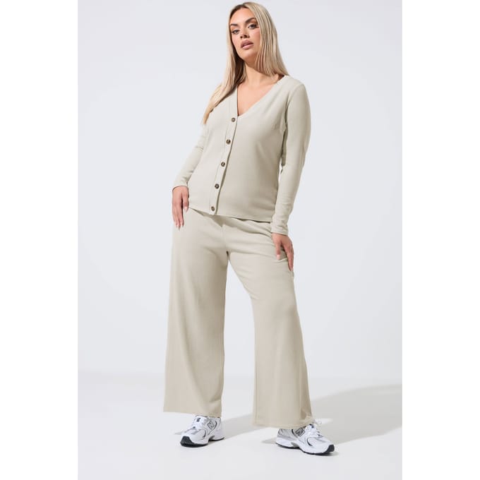 Limited Collection Beige Bruin Crinkle Broek Met Wijde Pijpen Size 44