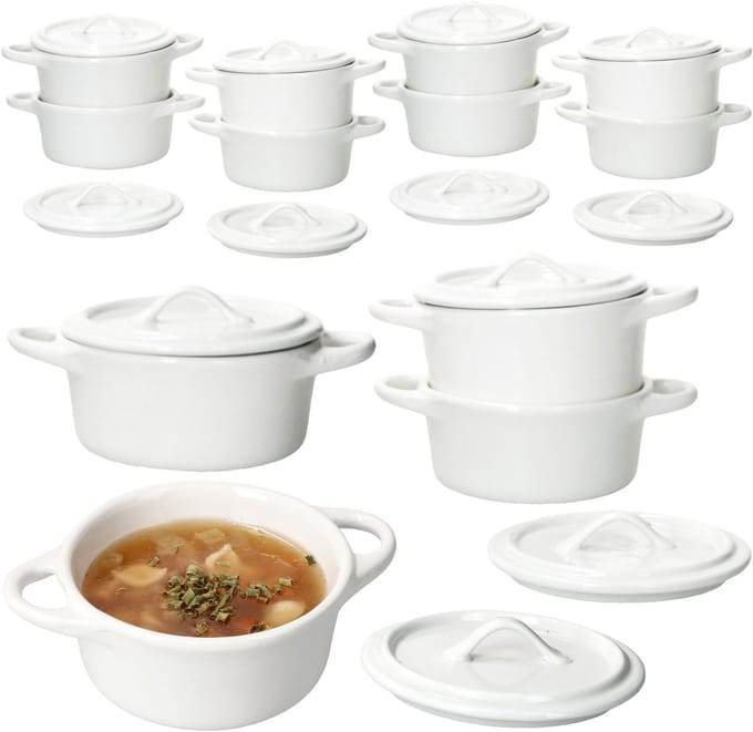 12-delig set CREME Mini-pot met deksel crèmewit van aardewerk – 24301080