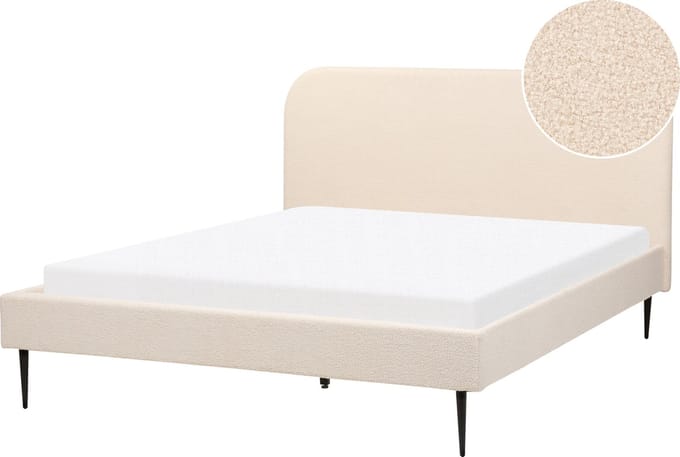 FLAYAT - Tweepersoonsbed - Lichtbeige - 160 x 200 cm - Bouclé