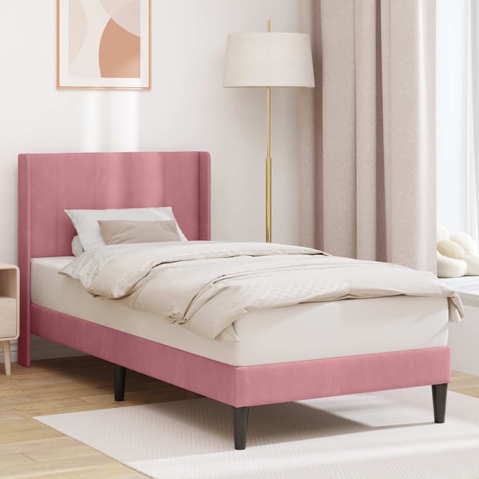 vidaXL - Bedframe - met - hoofdeinde - Roze - 80 - x - 200 - cm - Fluweel