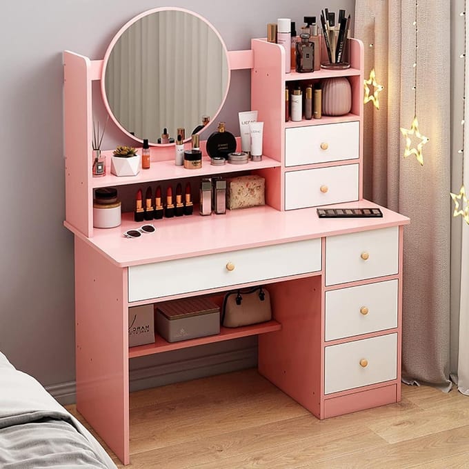 Kaptafel Set - Make-up Tafel - Schoonheidsroutine - Touchscreen Spiegel - 80 x 37 cm - Roze