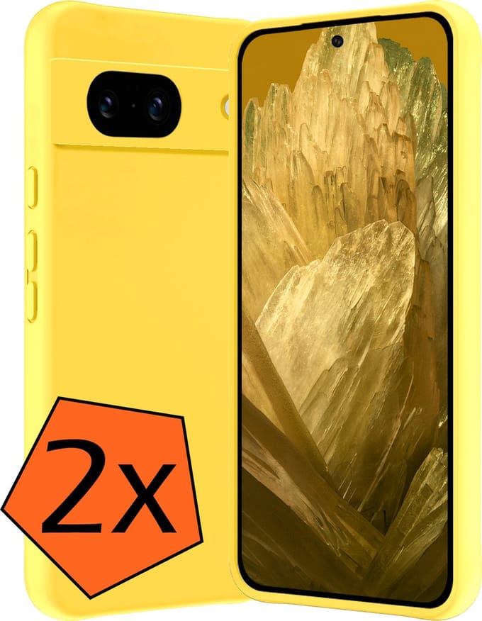 Hoes - 2 Stuks - Geschikt voor Google Pixel 8a - Sterk & Shockproof - Case Siliconen - Back Cover - Telefoon Hoes - Geel