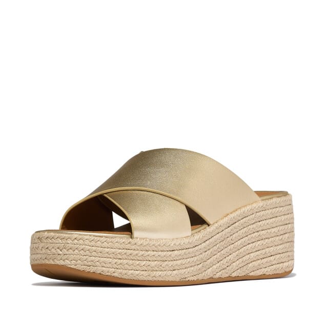 FitFlop Platfforms Espadrille Leather Wedge Cross Slides GOUD - Maat 43
