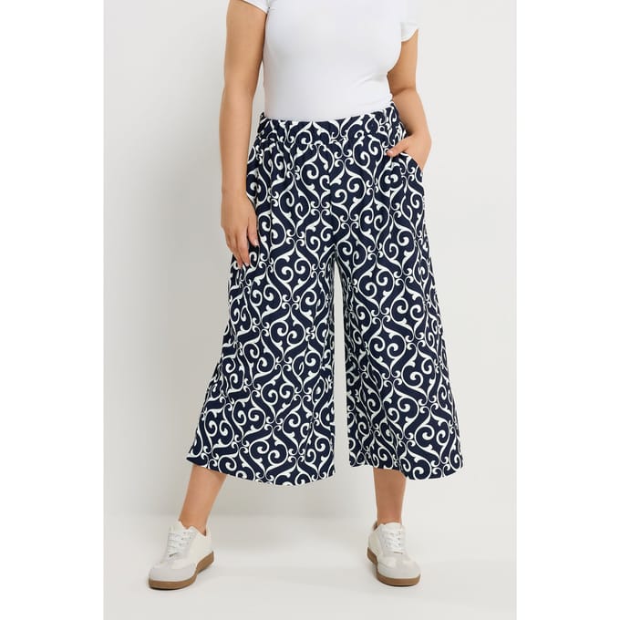 Yours Marineblauwe Abstracte Broek Size 50-52