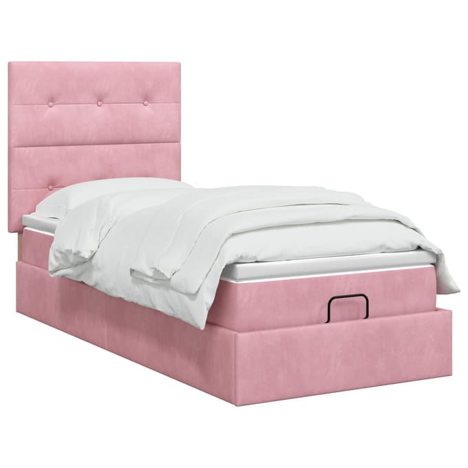 vidaXL - Ottomaanse - Bed - met - Matras - en - LED - Roze - 90 - x - 190 - cm - fluweel