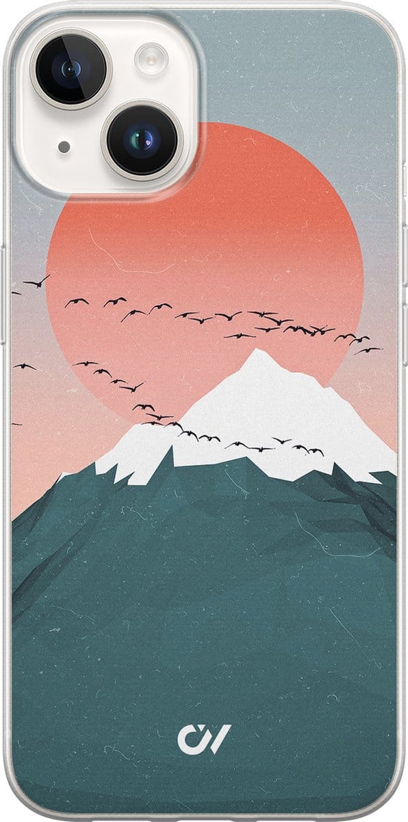 Hoesje geschikt voor Apple iPhone 14 - Mountain Birds - - Blauw - Apple - Casevibes