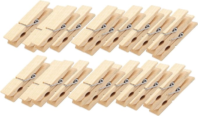 Houten wasknijpers 24 stuks, bruin, naturel - Decoratieve knutselaccessoires