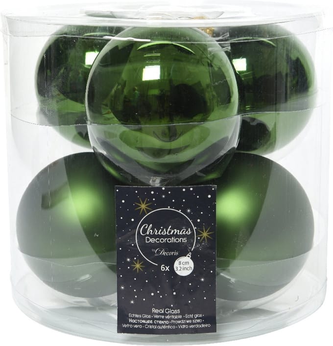 3 stuks Kerstbal glas glans-mat diameter 8cm Dennen groen KSD