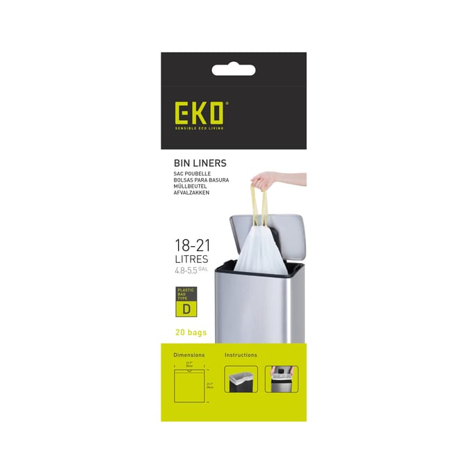 Afvalzak EKO MDPE type D met trekband 55x55cm 18-21L wit rol à 20 stuks