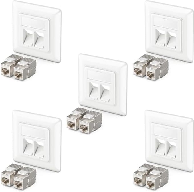 5x Keystone Doos met 10x CAT 6a Keystone-Jack-Modules voor Bouwmontage
