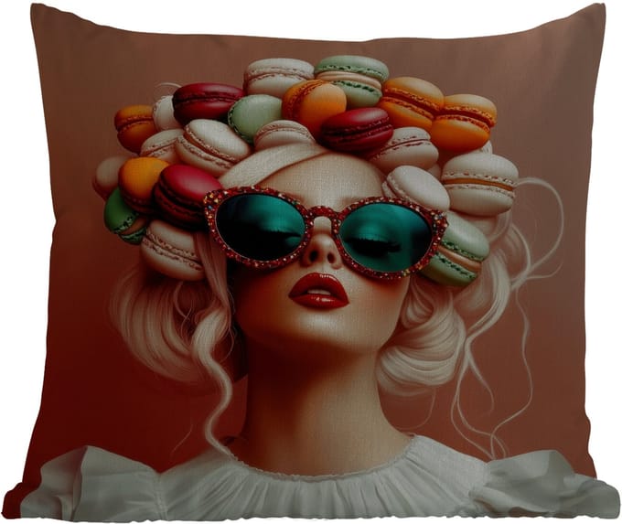 Buitenkussen - Vrouw - Macarons - Bril - 45x45 cm - Weerbestendig