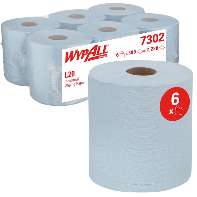 Poetsrollen 7302 WypAll L20 2-laags 18,3cmx144m 380vel blauw 7302