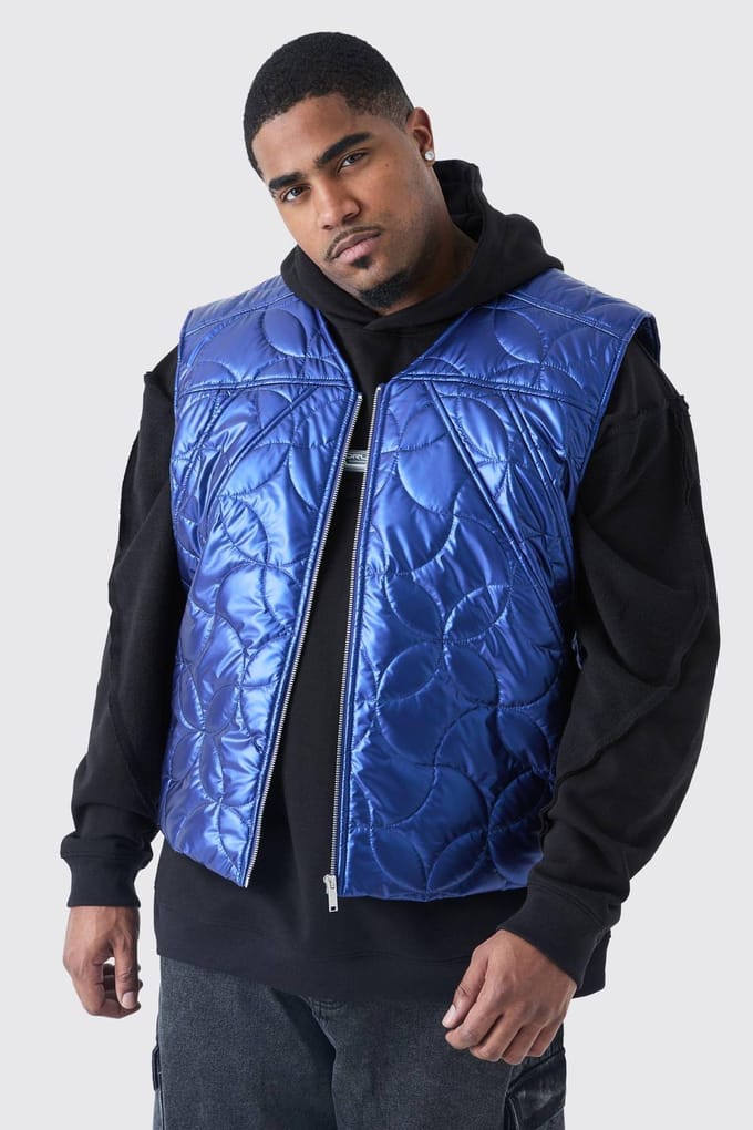 Plus Metallic Gewatteerd Gilet | Blue | Size 2XL