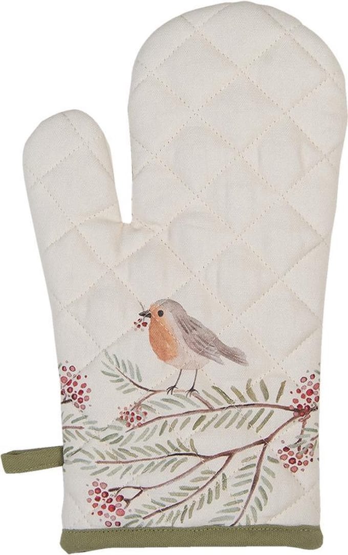 Clayre & Eef Ovenwant 18x30 cm Beige Groen Katoen Vogel