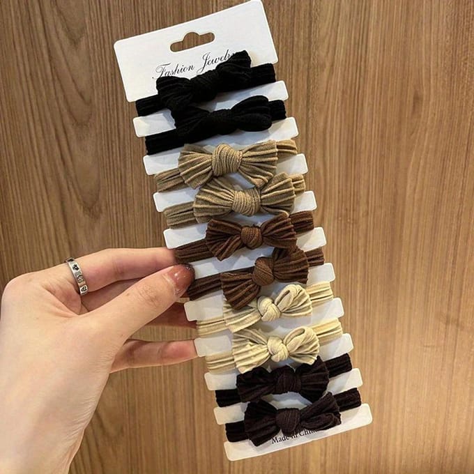 10 Pièces Chouchous Bandeaux Cheveux Noeud Papillon Doux Dame Filles Simples Noirs Élastiques Cordes à Cheveux Support Queue de Cheval Accessoires Cheveux black