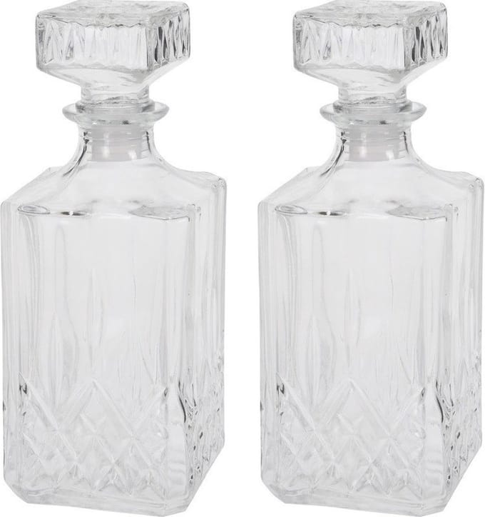 2x Glazen whiskey karaf met dop 750 ml - Glazen karaf/fles voor whiskey/whisky