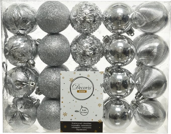Decoris Kerstballen - 40x st - zilver - D6 cm - kunststof - kerstversiering