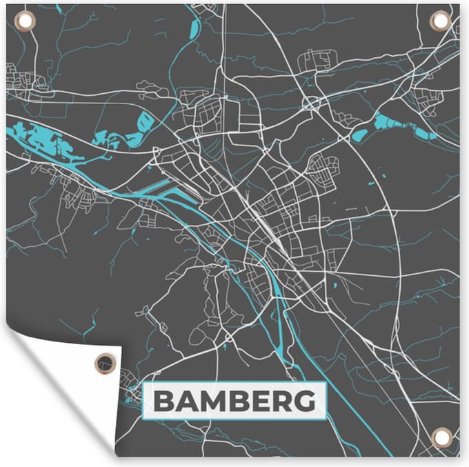 Tuindoek Stadskaart – Plattegrond – Duitsland – Blauw – Bamberg – Kaart - 100x100 cm