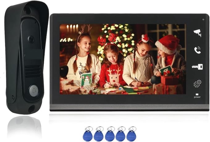 Video Deurbel Systeem - Intercom Systeem - Villa Beveiliging - RFID Toegang - 7 Inch Scherm - Zwart