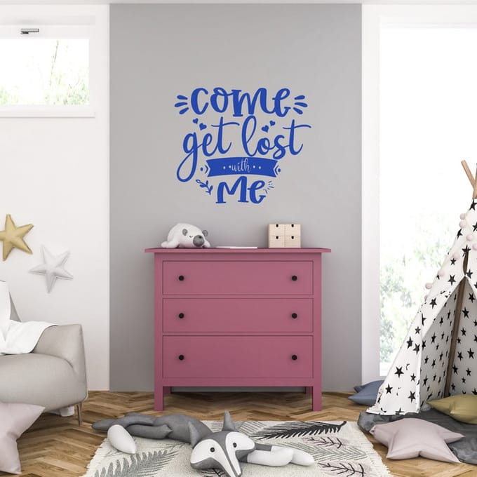 Muursticker - Come Get Lost With Me - 46,4 x 54,4 - Blauw