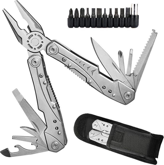 SIEPS Multitool Zakmes 23-in-1 - kampeer zakmessen - RVS - met Draagetui - Knife - Zilver