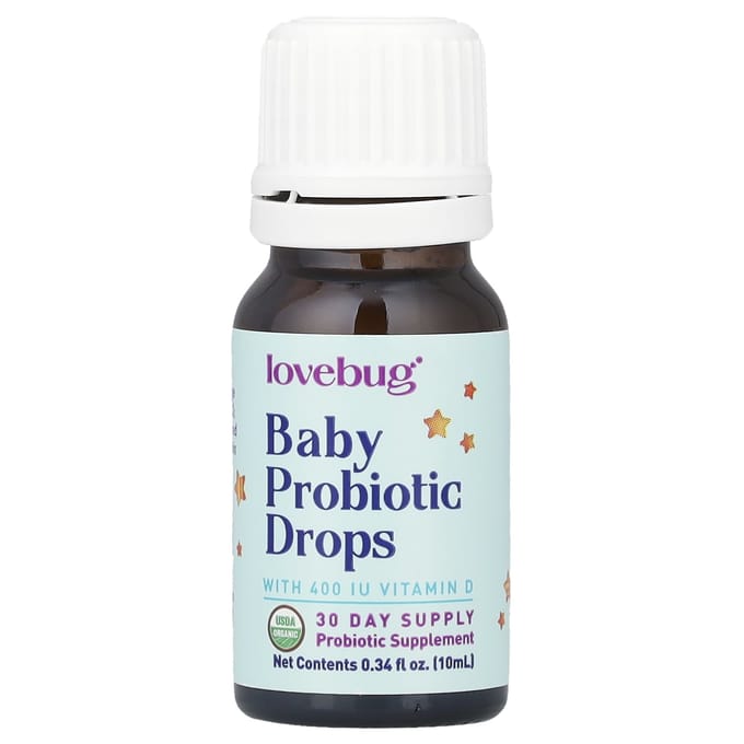 LoveBug Probiotica, Probiotische druppels voor baby's met vitamine D, 0,34 fl oz (10 ml)