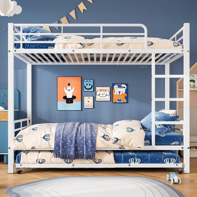 Sweiko Stapelbed - 90x200 & 90x190cm - met uitschuifbed - IJzer - Wit